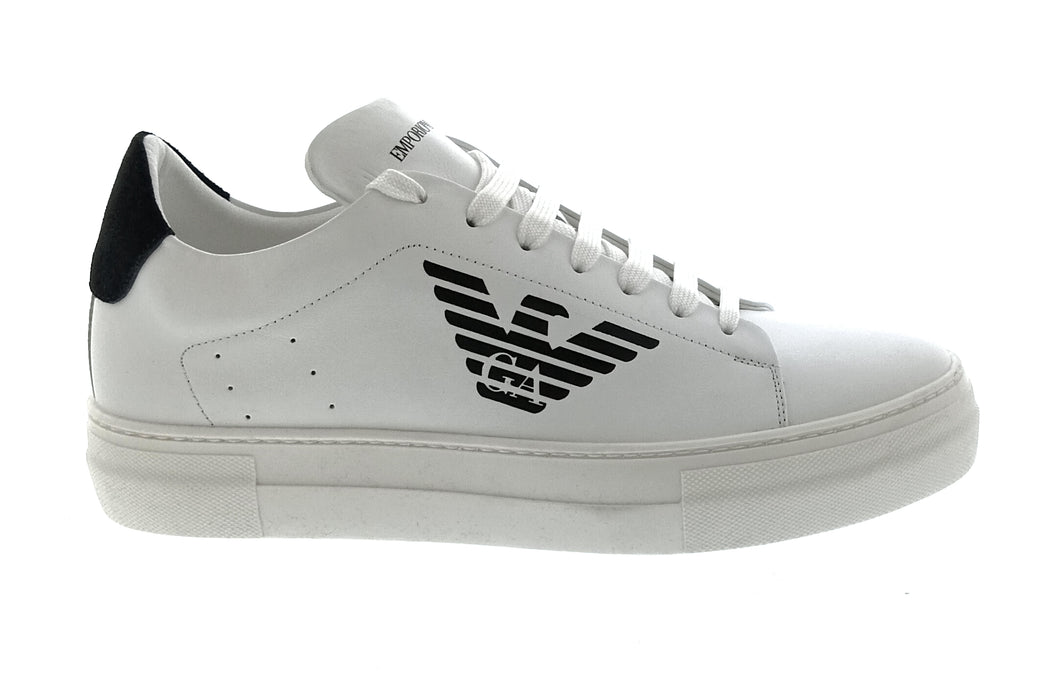 Emporio Armani Men's White Black Eagle Logo Low-Top Sneakers-