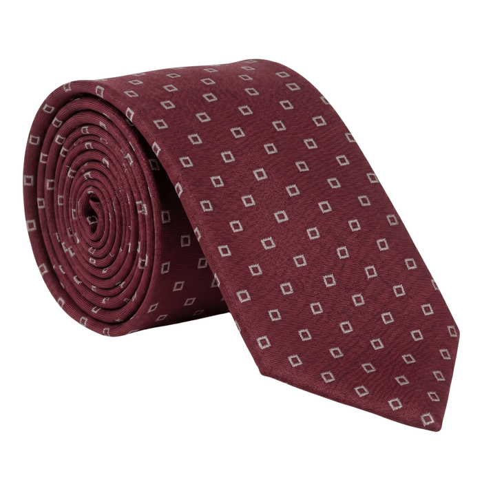 Emporio Armani 100% Silk Burgundy Square Pattern Tie - Made in Italy