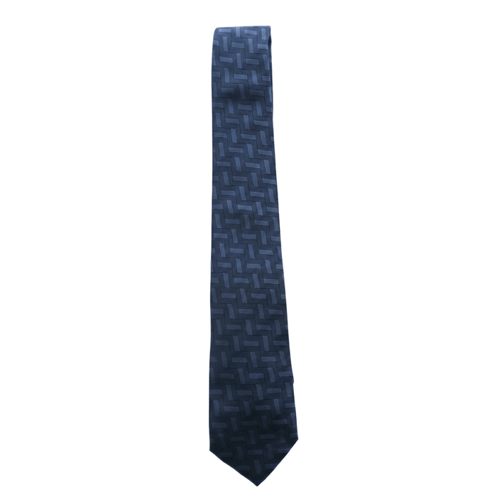 Emporio Armani 100% Silk Navy Blue Geometric Zigzag Tie - Made in Italy