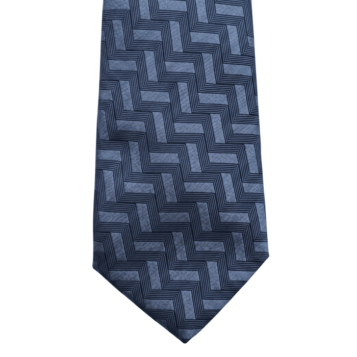 Emporio Armani 100% Silk Navy Blue Geometric Zigzag Tie - Made in Italy