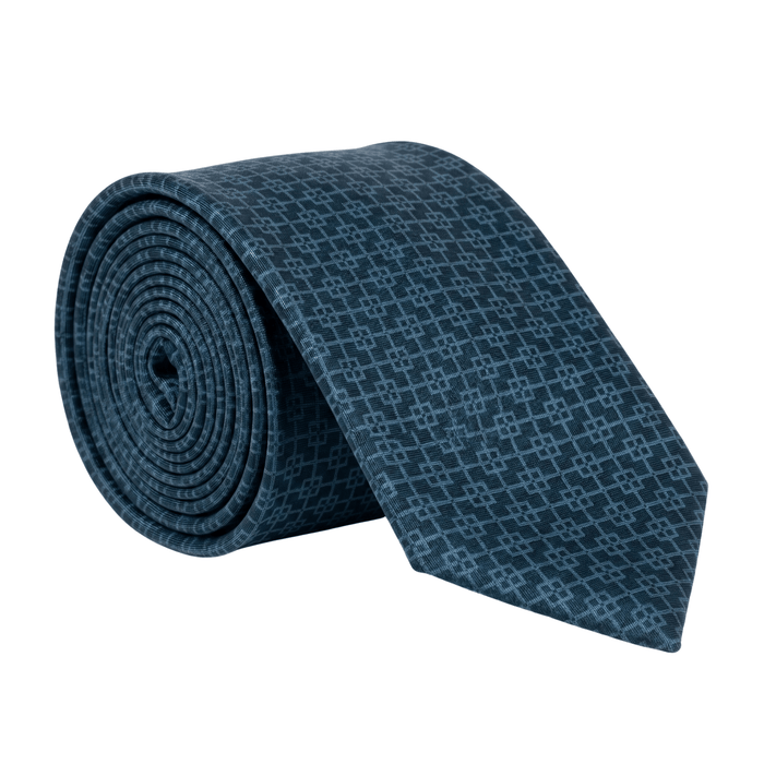 Emporio Armani 100% Silk Teal Blue Geometric Tie - Made in Italy