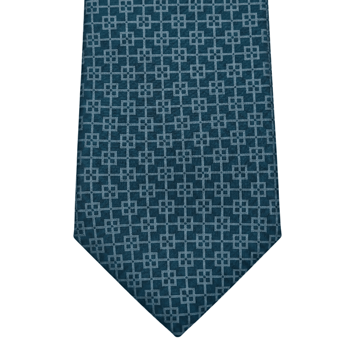 Emporio Armani 100% Silk Teal Blue Geometric Tie - Made in Italy