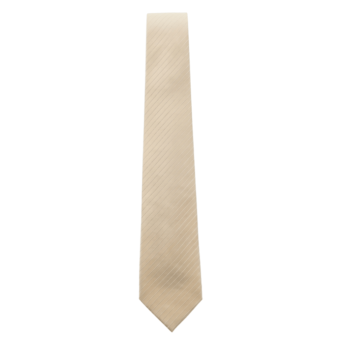 Emporio Armani 100% Silk Champagne Beige Diagonal Stripe Tie - Made in Italy