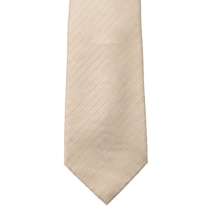 Emporio Armani 100% Silk Champagne Beige Diagonal Stripe Tie - Made in Italy