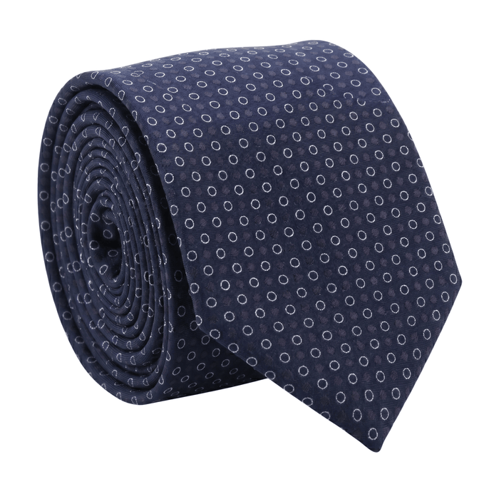 Emporio Armani 100% Silk Navy Blue Circle Pattern Tie - Made in Italy