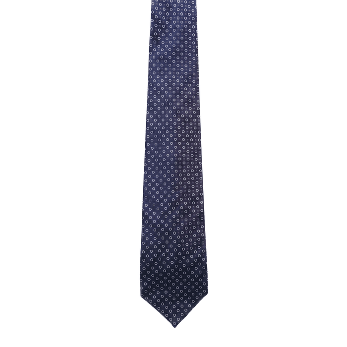 Emporio Armani 100% Silk Navy Blue Circle Pattern Tie - Made in Italy
