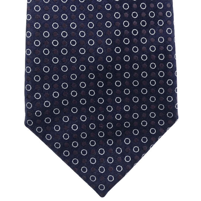 Emporio Armani 100% Silk Navy Blue Circle Pattern Tie - Made in Italy