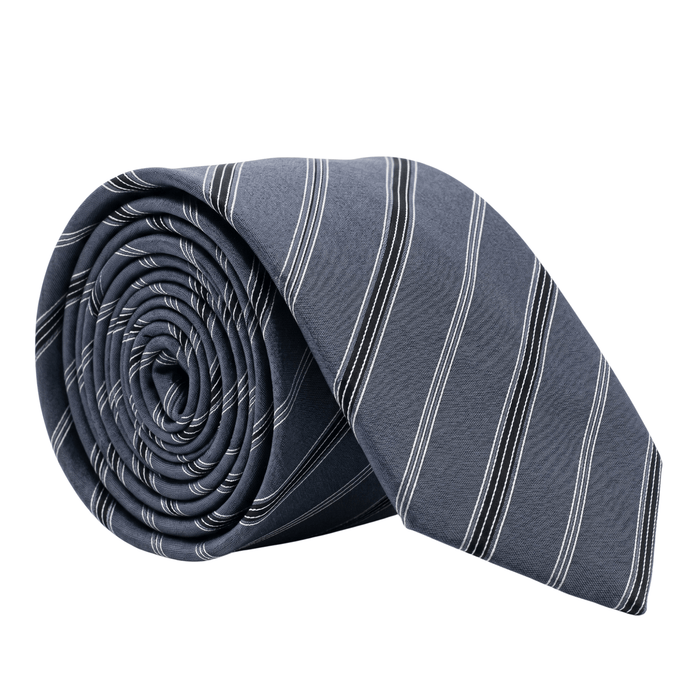 Emporio Armani 100% Silk Charcoal Gray Diagonal Stripe Tie - Made in Italy