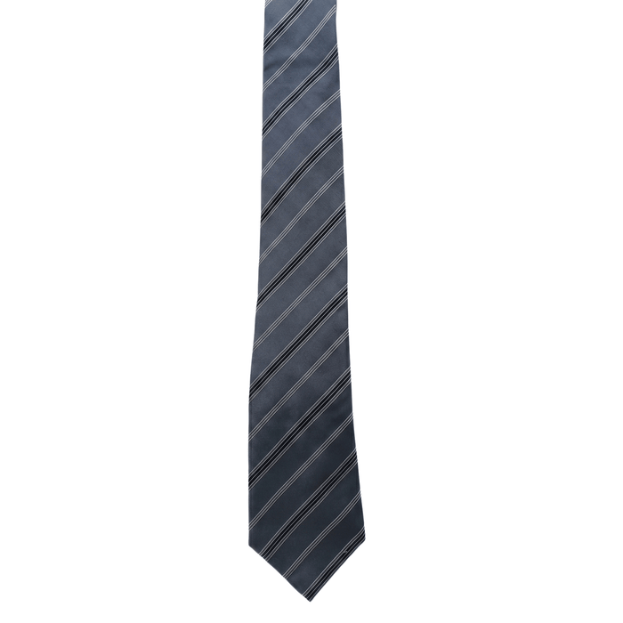 Emporio Armani 100% Silk Charcoal Gray Diagonal Stripe Tie - Made in Italy