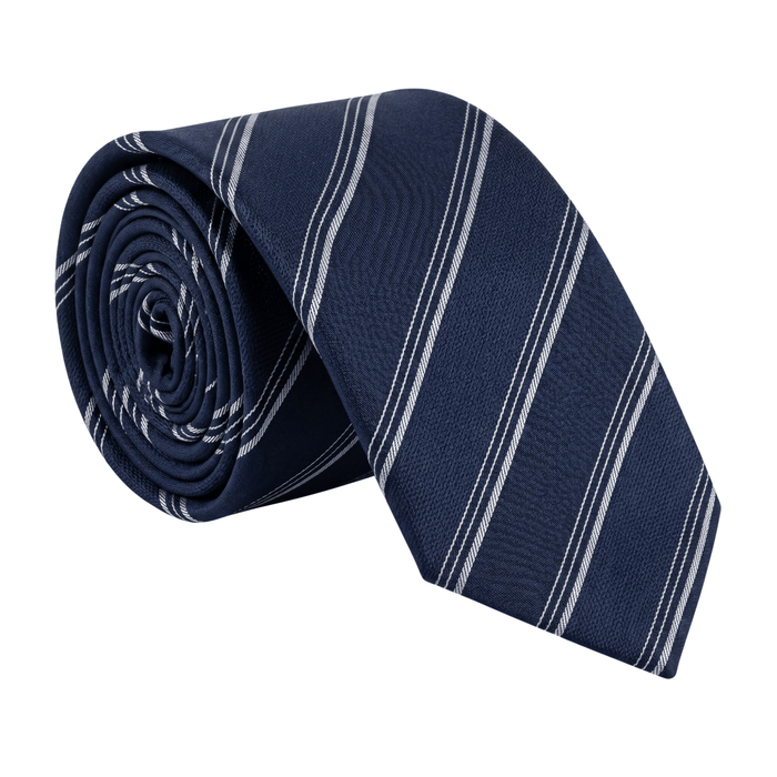 Emporio Armani 100% Silk Navy Blue Diagonal Stripe Tie - Made in Italy