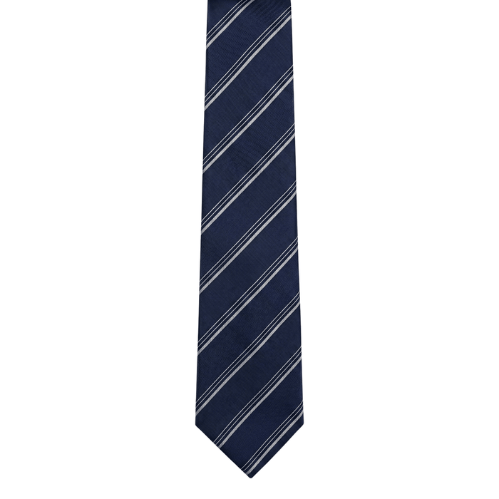 Emporio Armani 100% Silk Navy Blue Diagonal Stripe Tie - Made in Italy