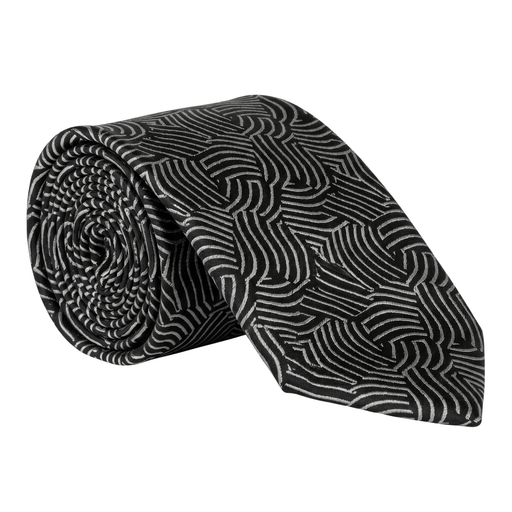 Emporio Armani 100% Silk Black Abstract Wave Tie - Made in Italy