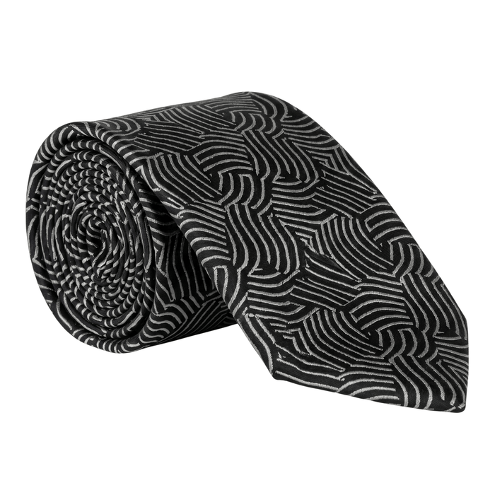 Emporio Armani 100% Silk Black Abstract Wave Tie - Made in Italy