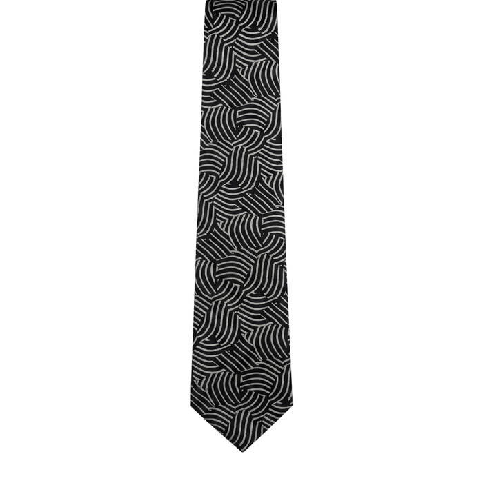 Emporio Armani 100% Silk Black Abstract Wave Tie - Made in Italy