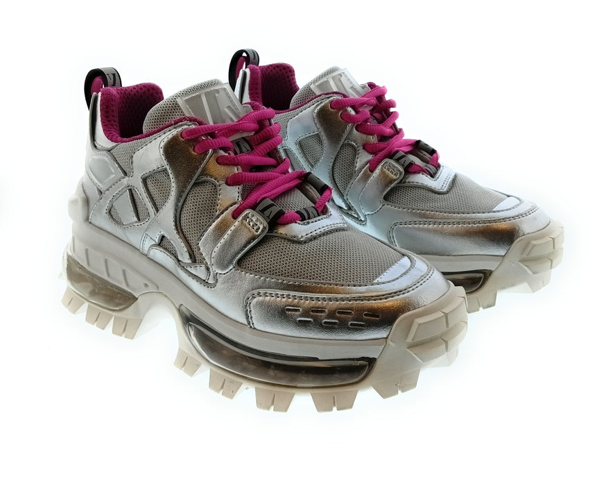 Emporio Armani Women's Silver Chunky Trail Sneakers-6.5