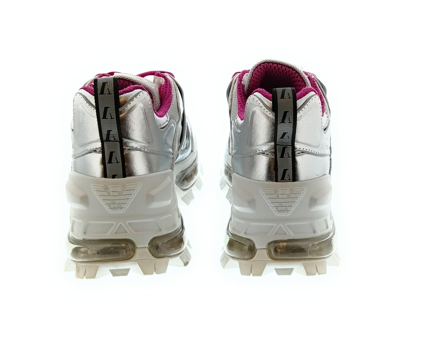Emporio Armani Women's Silver Chunky Trail Sneakers-6.5
