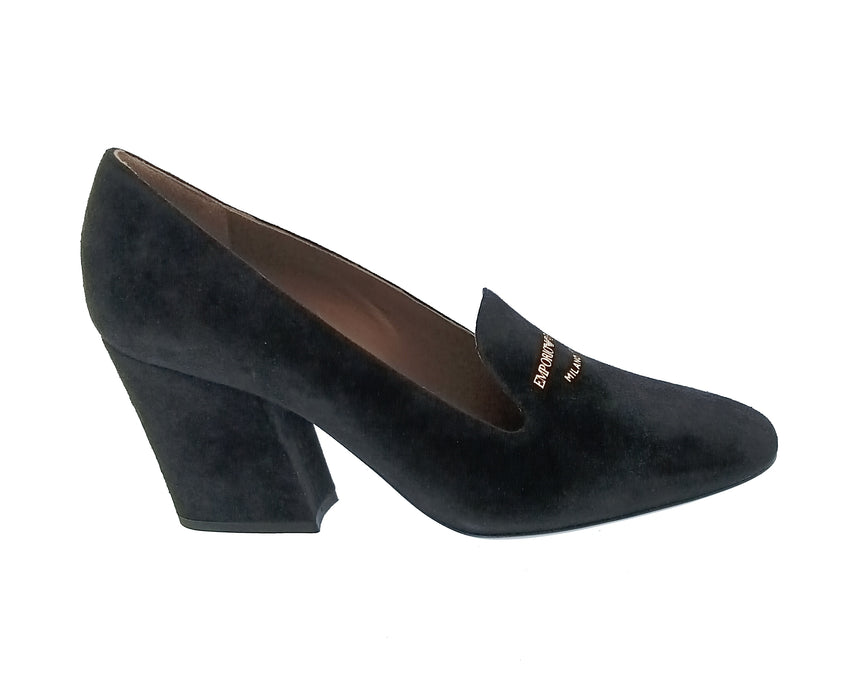 Emporio Armani Women's Black Suede Block-Heel Pumps-6.5