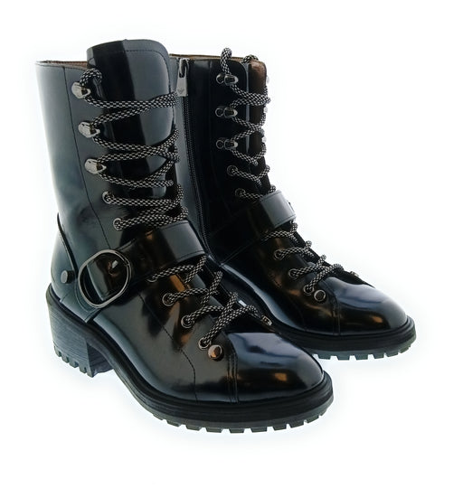 Emporio Armani Women's Black Patent Combat Boots-7.5