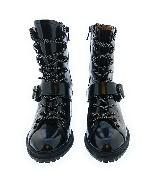 Emporio Armani Women's Black Patent Combat Boots-7.5