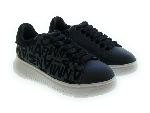 Emporio Armani Women's Black Allover-Logo Low-Top Sneakers-6.5