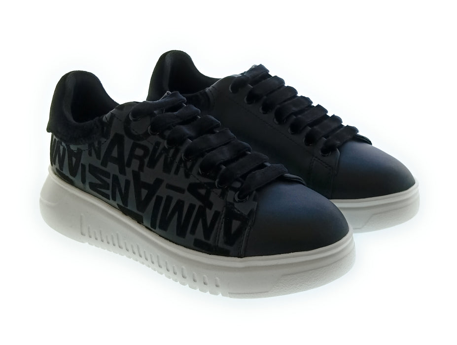 Emporio Armani Women's Black Allover-Logo Low-Top Sneakers-6.5
