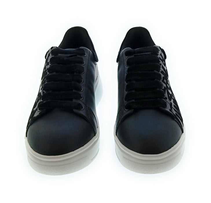 Emporio Armani Women's Black Allover-Logo Low-Top Sneakers-6.5