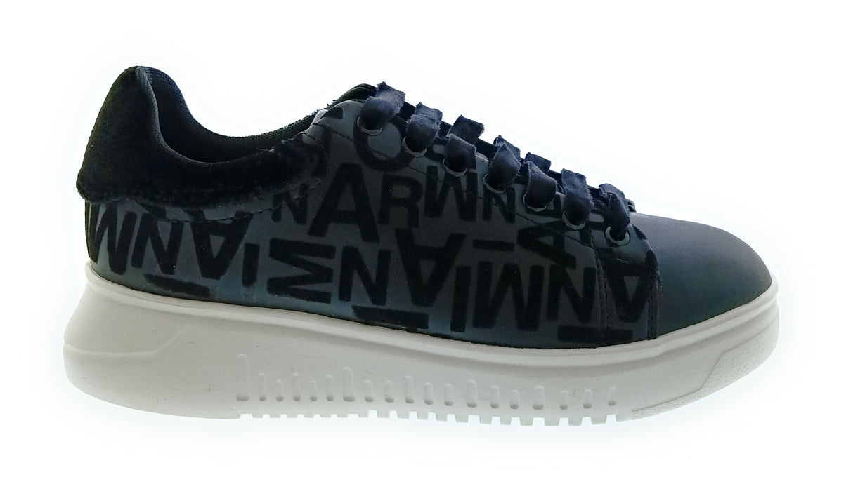 Emporio Armani Women's Black Allover-Logo Low-Top Sneakers-6.5
