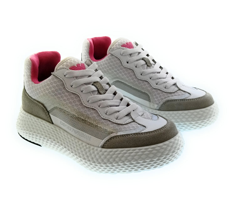Emporio Armani Women's White Grey Textured-Sole Sneakers-6.5