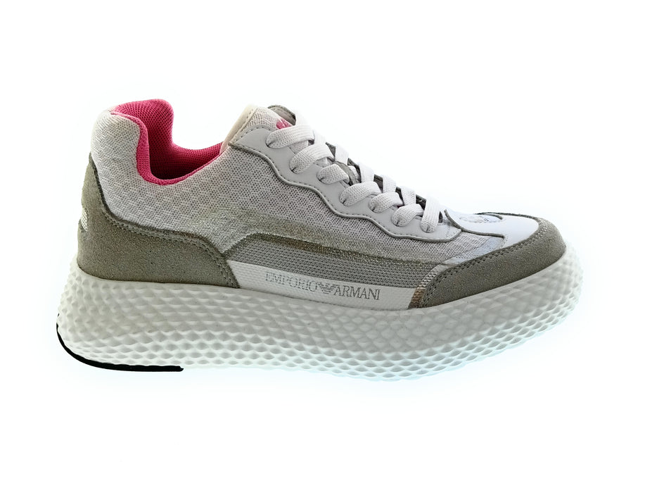 Emporio Armani Women's White Grey Textured-Sole Sneakers-6.5