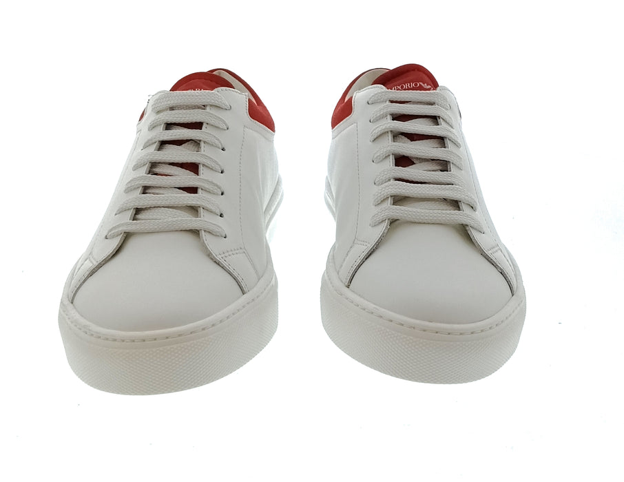 Emporio Armani Women's White Red Signature Low-Top Sneakers-