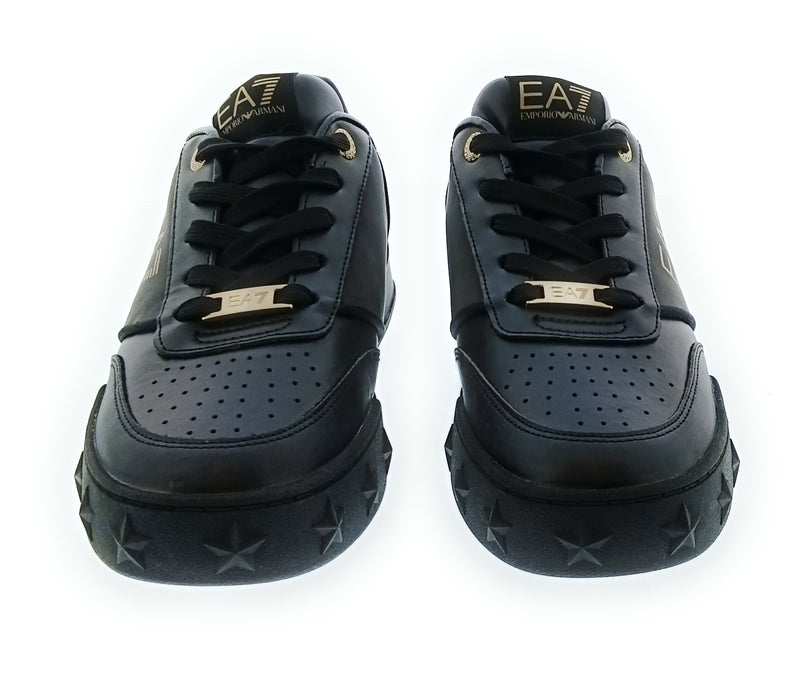 Emporio Armani Women's Black Leather Logo Low-Top Sneakers-6.5