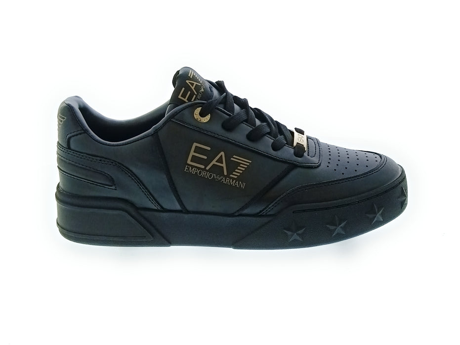 Emporio Armani Women's Black Leather Logo Low-Top Sneakers-6.5