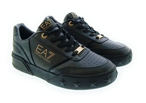 Emporio Armani Women's Black Leather Logo Low-Top Sneakers-6.5