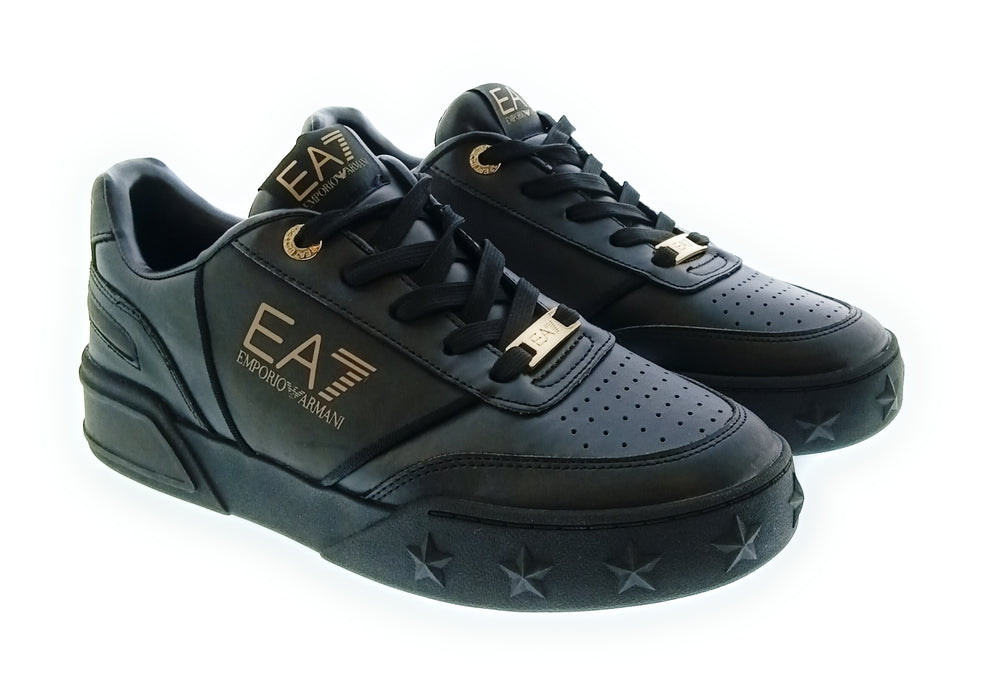 Emporio Armani Women's Black Leather Logo Low-Top Sneakers-6.5