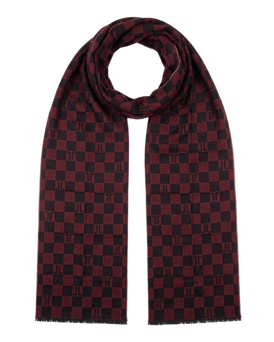 Lanvin Red Elegant Black with Modern Striped 100% Wool Scarf