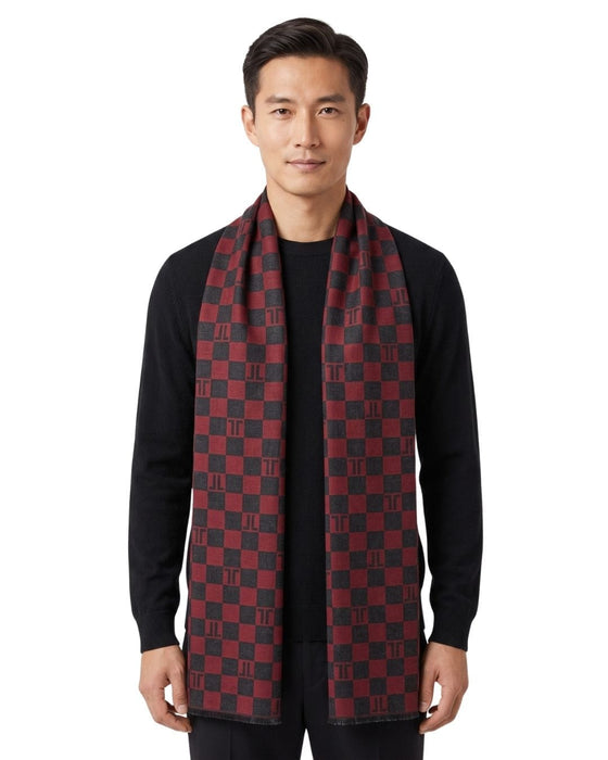 Lanvin Red Elegant Black with Modern Striped 100% Wool Scarf
