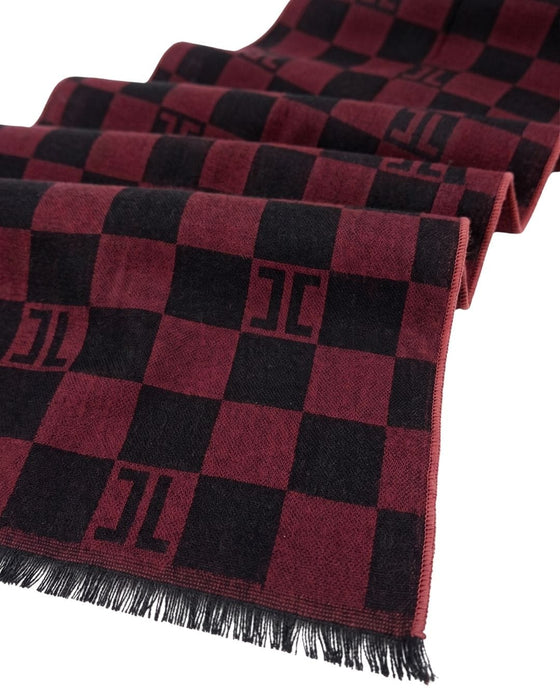 Lanvin Red Elegant Black with Modern Striped 100% Wool Scarf