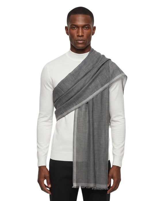 Lanvin Soft Luxurious Linen Cotton Blend Gray Fringe Scarf