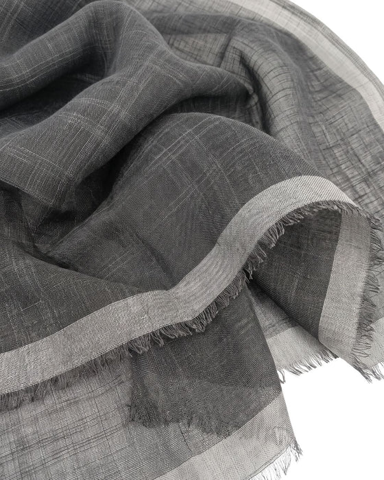 Lanvin Soft Luxurious Linen Cotton Blend Gray Fringe Scarf