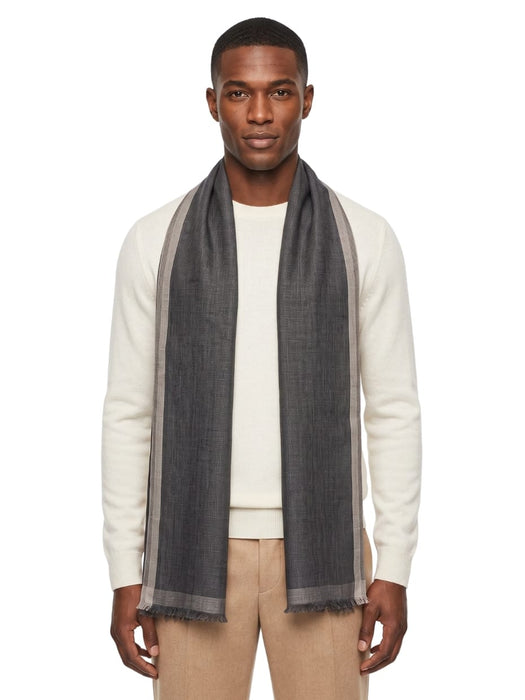 Lanvin Soft Luxurious Linen Cotton Blend Gray Fringe Scarf