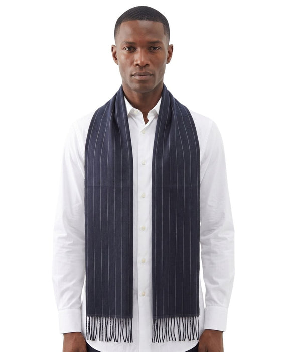 Lanvin 100% Wool Scarf – Black Pinstripe Design, Lightweight
