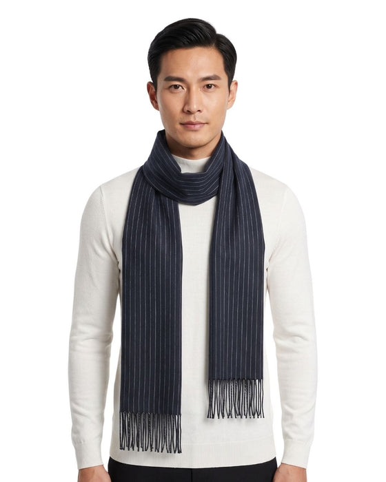 Lanvin 100% Wool Scarf – Black Pinstripe Design, Lightweight