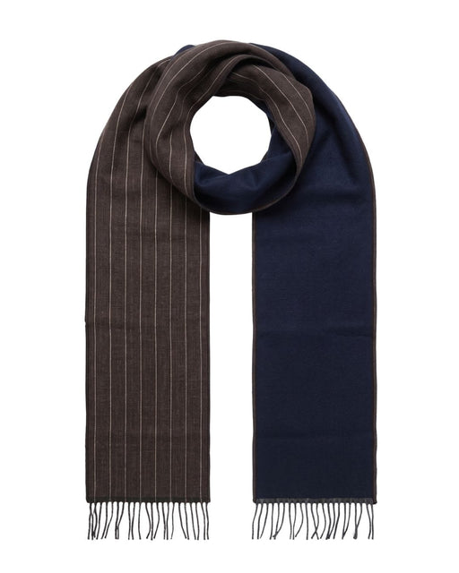 Lanvin 100% Wool Scarf – Brown Pinstripe, Lightweight Fringed Design