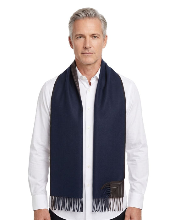Lanvin 100% Wool Scarf – Brown Pinstripe, Lightweight Fringed Design