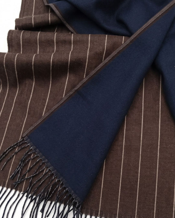 Lanvin 100% Wool Scarf – Brown Pinstripe, Lightweight Fringed Design