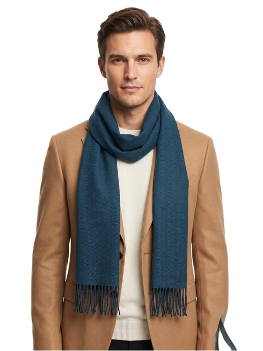 Lanvin 100% Virgin Wool Scarf – Herringbone Pattern, Elegant Fringed Design