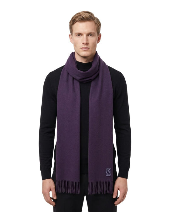 Lanvin Soft Luxurious 100% Wool Purple Fringe Scarf