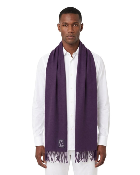 Lanvin Soft Luxurious 100% Wool Purple Fringe Scarf