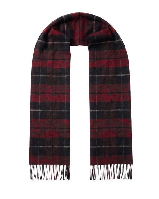 Lanvin 100% Wool Scarf – Plaid Burgundy and Black,  Fringed Winter Wrap