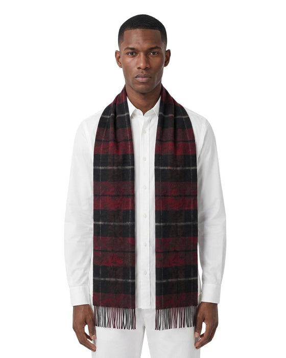 Lanvin 100% Wool Scarf – Plaid Burgundy and Black,  Fringed Winter Wrap